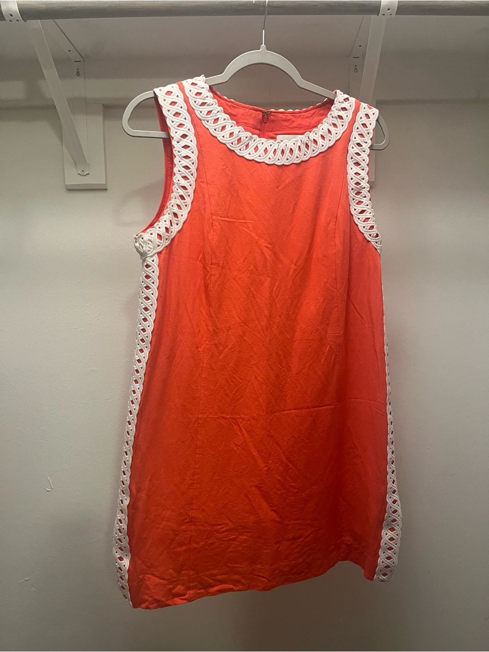 Lilly Pulitzer Coral Romper with White Crochet Trim
